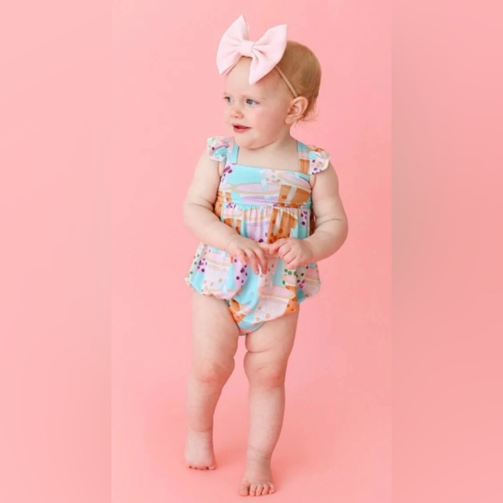 POSH PEANUT 🥜 Baby's & Little Girl's Boba Time Ruffle Bubble Romper